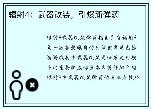 辐射4:武器改装,引爆新弹药
